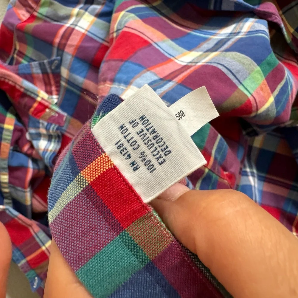 Ralph Lauren Men's Sz 2X Red Blue Plaid Classic Oxford Shirt 100%‎ Cotton